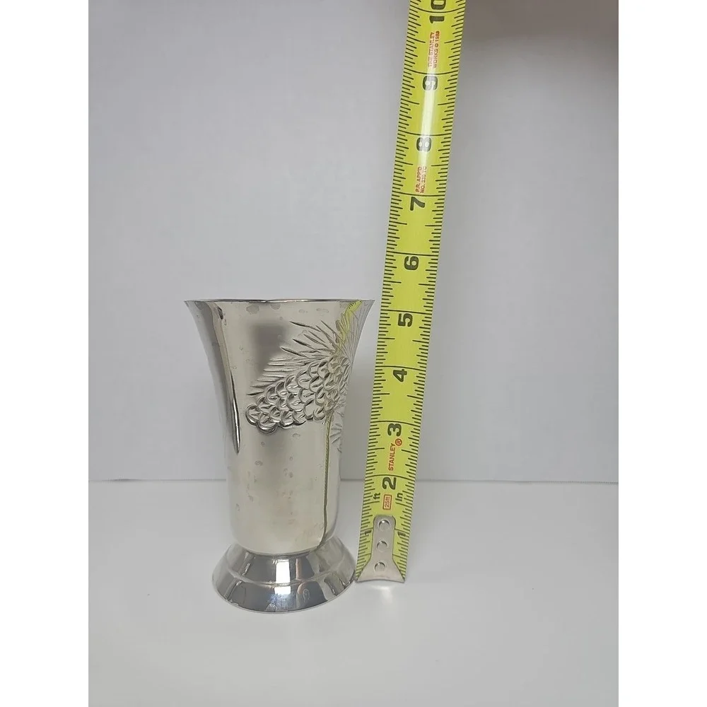 Set of‎ 3 Vintage Hallmark Table Vases Embossed Pine Cones Silver